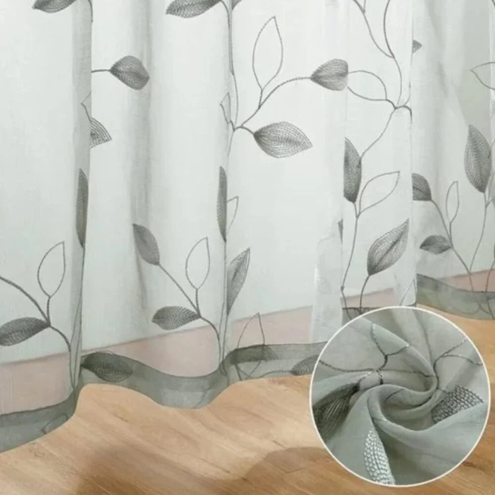 Sage Green Sheer Curtains 52 X 84 Inches Long 2 Panels Embroidered Leaf Pattern